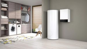 Une chaudière à condensation Viessmann dans une buanderie