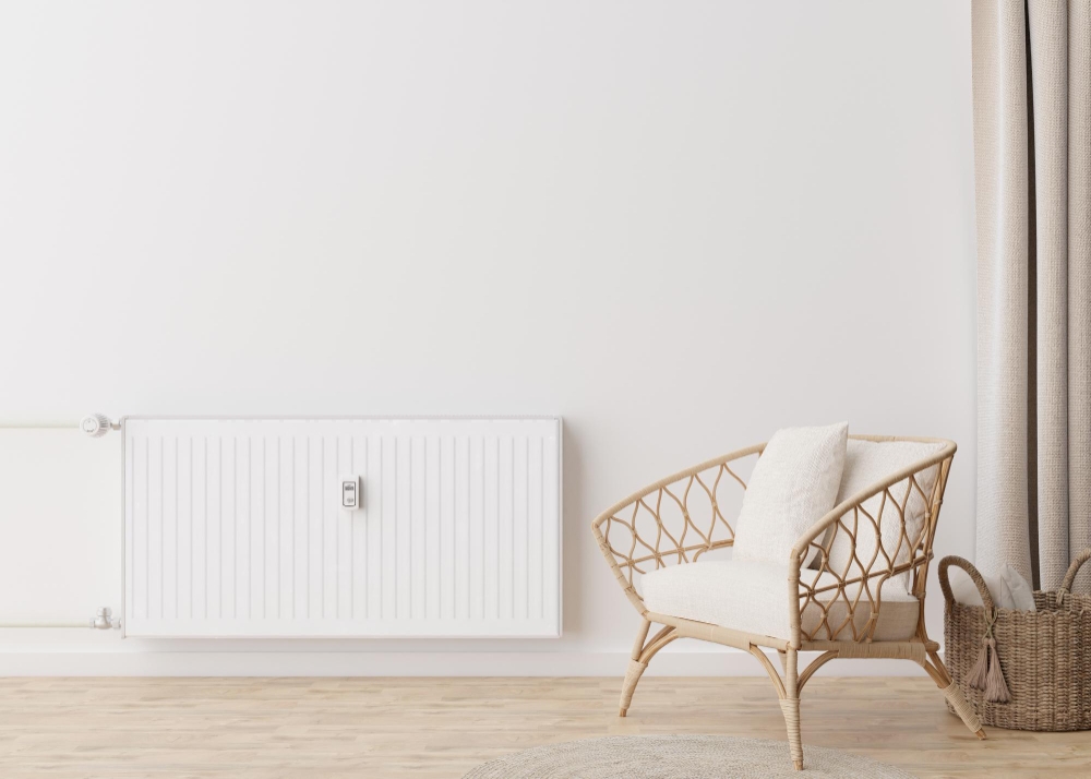 Un radiateur électrique dans une pièce avec un siège 