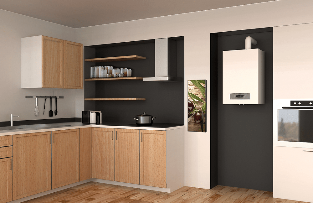 Une chaudière Ariston installée dans une cuisine moderne