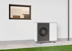 Une pompe à chaleur sur une maison produisant de la chaleur