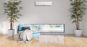 Une unité intérieure de climatisation dans un salon de maison